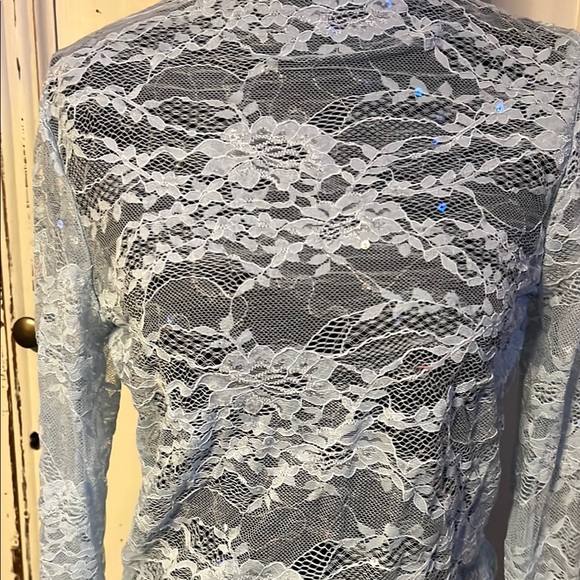 Wild Fable Blue Sheer Fitted Long Sleeve Blouse - Picture 3 of 5